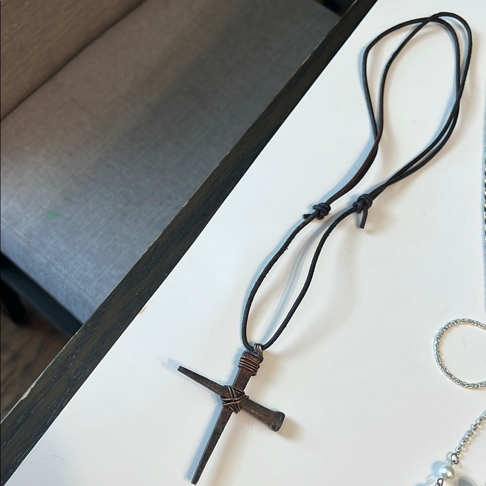 Men's Brown Leather Cross Necklace
